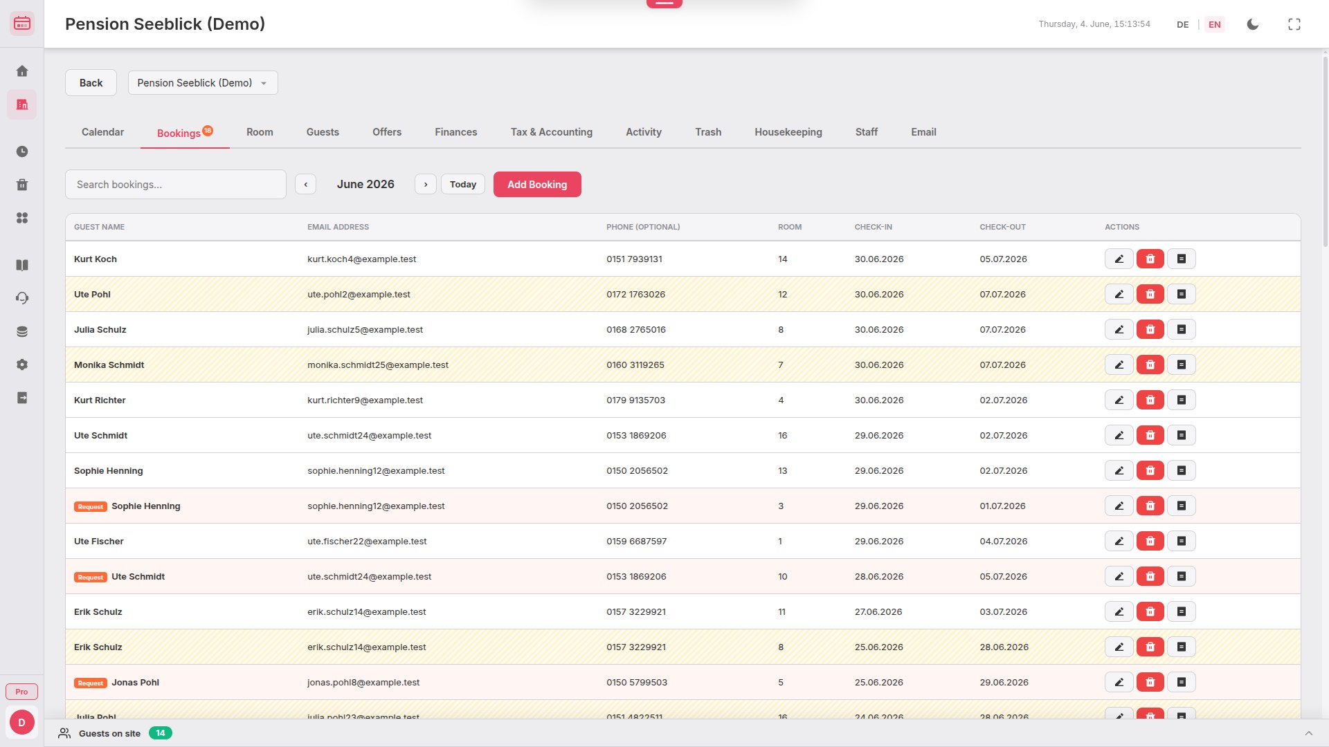 BookingTable booking table with status and payments
