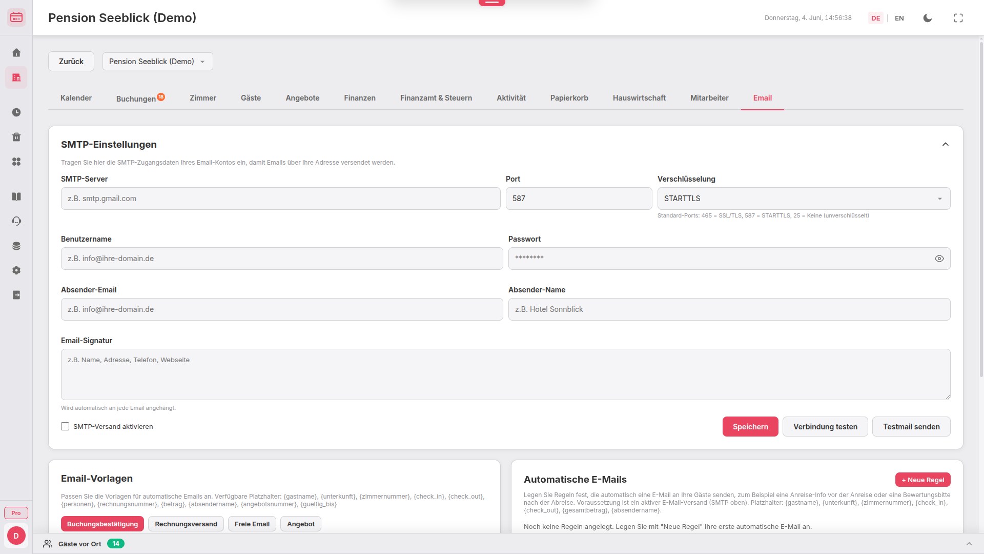 BookingTable Email-Versand mit Vorlagen
