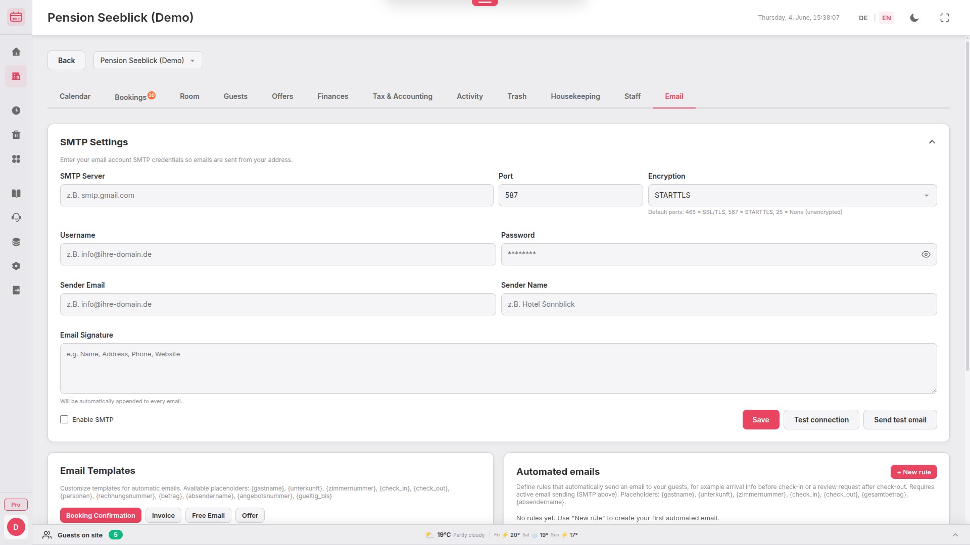 BookingTable email sending with templates