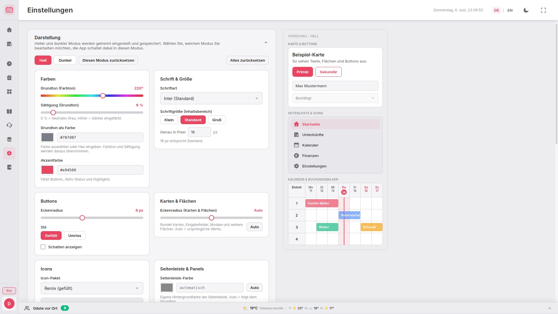 BookingTable Einstellungen mit Darstellungs-Editor und Icon-Paketen