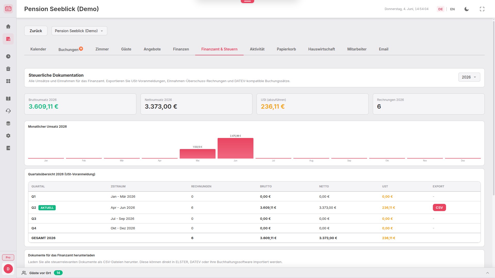 BookingTable Finanzamt und Steuern mit Auswertungen